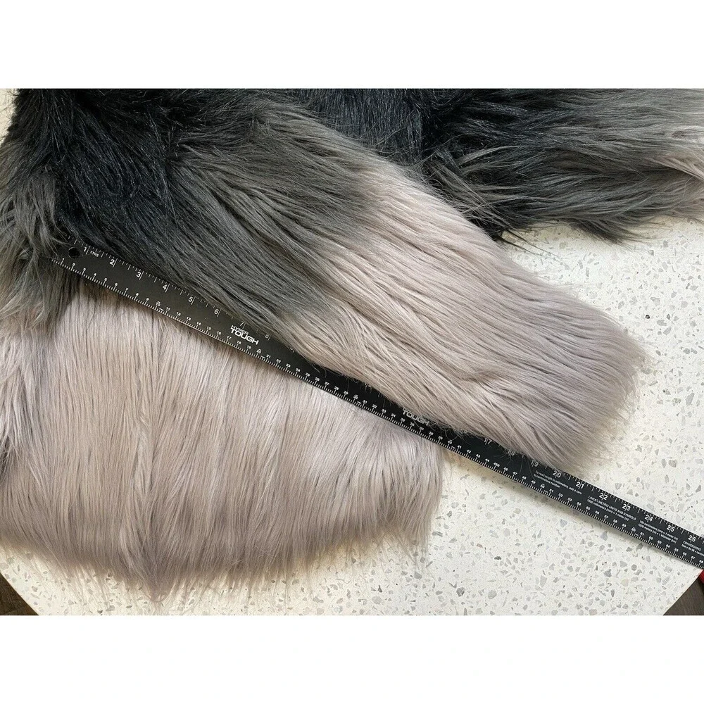 STUNNING Women XL Ombre Faux Fur Coat in Smoked Wool Black Grey Pockets Mob Wife - Picture 7 of 13